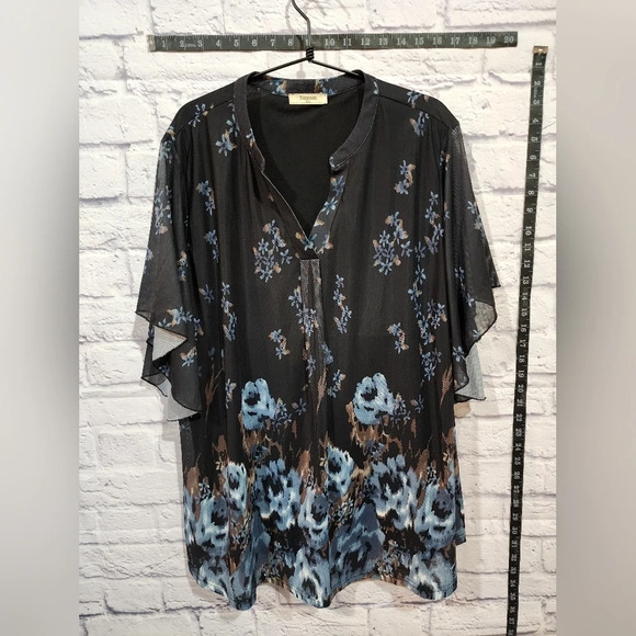 Timeson lightweight, flowy black and blue blouse Size 2XL - Picture 1 of 6
